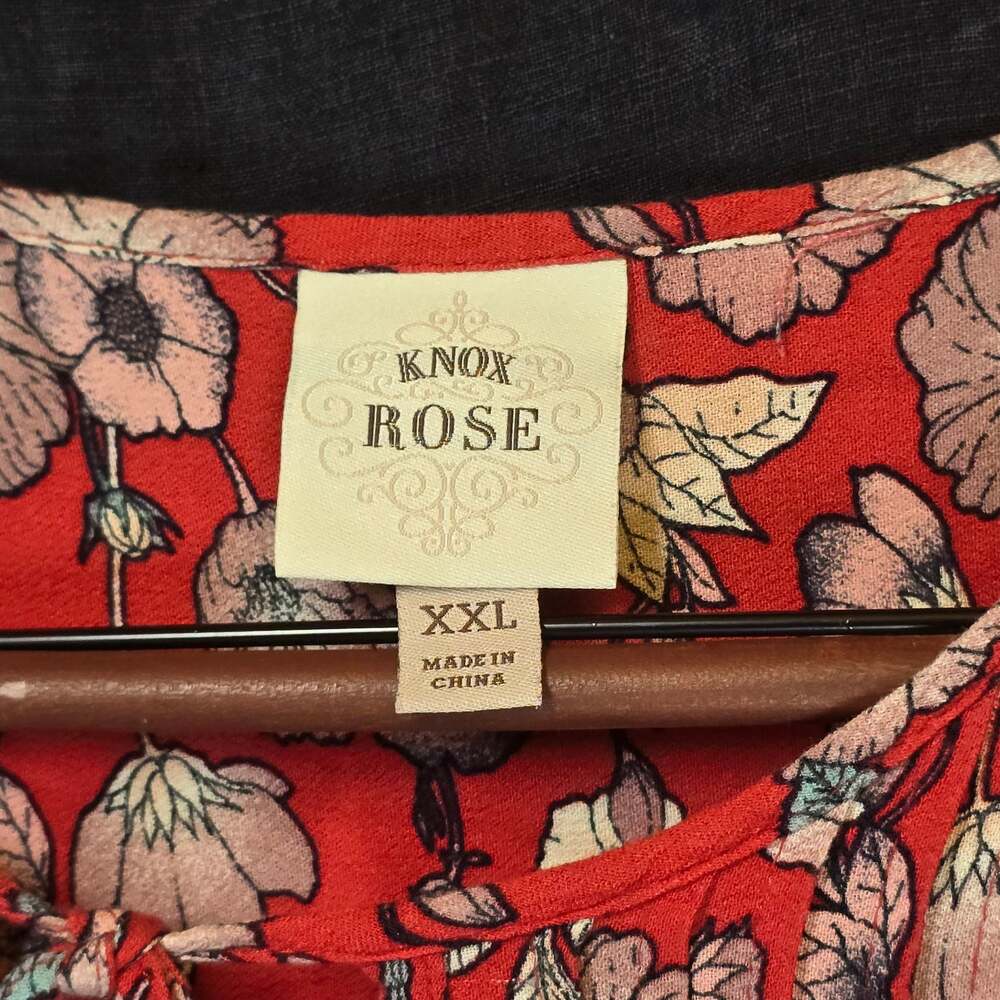 Knox Rose Red Floral Tassel Tie-Neck Boho Summer Lightweight Top Women's XXL 2XL - Picture 3 of 4